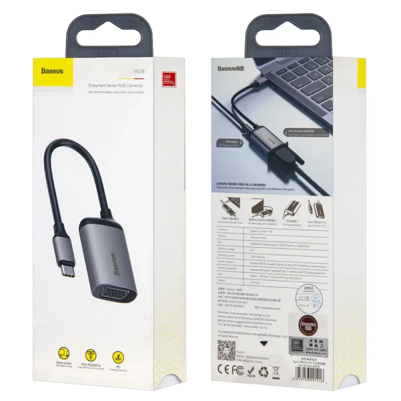 * Переходник Type-C на VGA + Type-C Baseus CAHUB-OOG