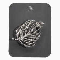 Брошь "Лист" веточка, цвет серебро