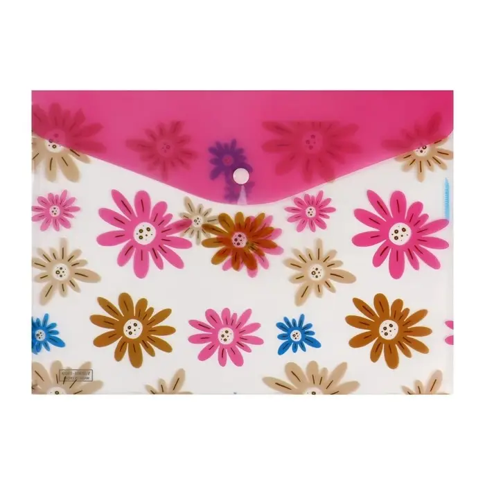 Папка-конверт на кнопке, А4, 180 мкм, "Цветы", МИКС