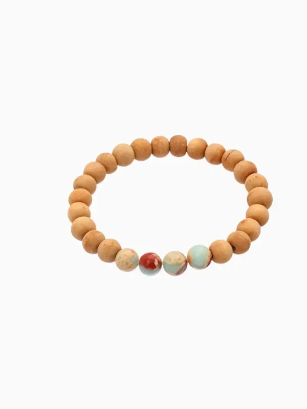 Браслет из сандалового дерева с агатом, длина 18 см, цв. голубой