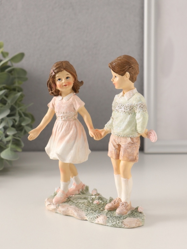 Сувенир полистоун "Лучшие друзья на прогулке" розово-зелёный 13х6х15,5 см