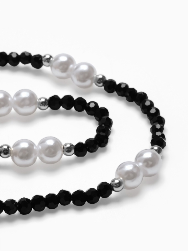 Бусы &laquo;Бисер&raquo; бусина №8, чёрно-белый в серебре, 40 см