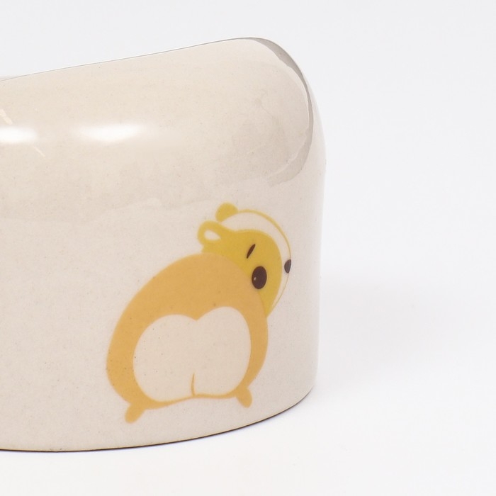 Миска керамическая "Хомяк и еда" 65мл, 6,3 х 4,5 см, бежевая с принтом