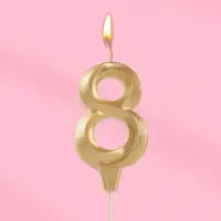 Свеча в торт &laquo;Театральная&raquo;, цифра 8, золотой металлик