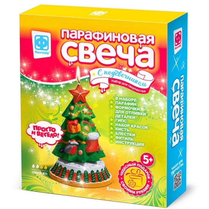 Парафиновая свеча с подсвечником &laquo;Ёлочка&raquo;