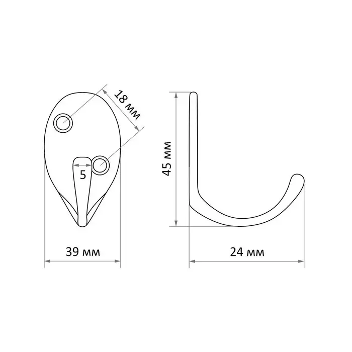 Крючок мебельный ТУНДРА TKO004, однорожковый, золото, 10 шт.
