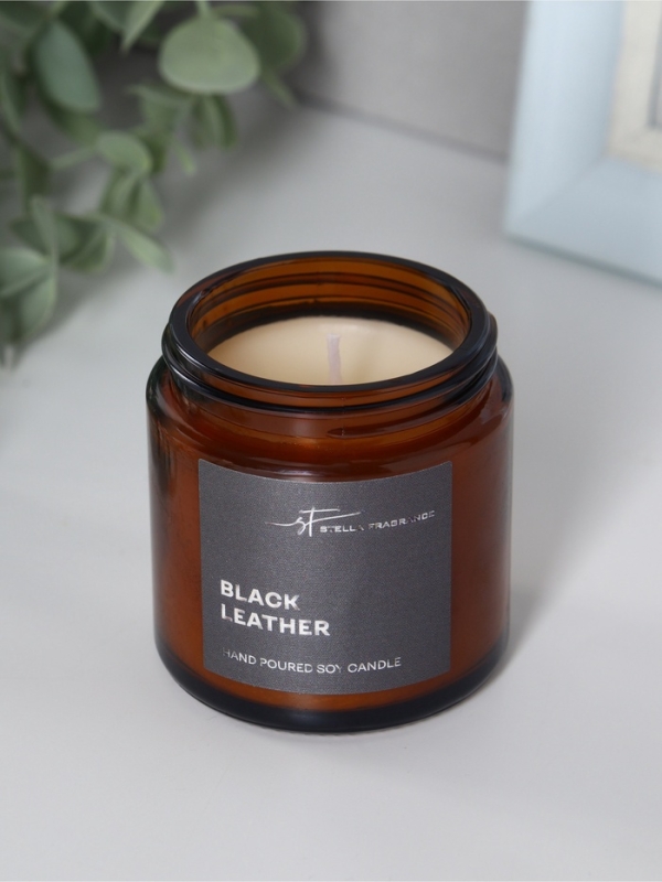 Свеча ароматическая в банке "Black Leather", соевый воск, 90 г, базилик