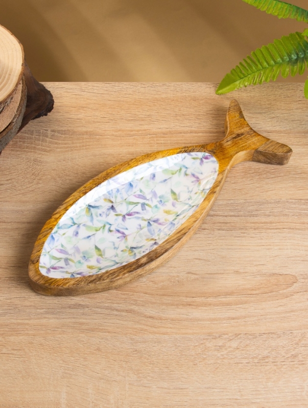 Блюдо в форме рыбки "Оттенки сирень" дерево манго 32х11,5х2 см