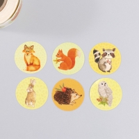 Наклейка бумага "Лесные зверята" d=2,5 см 252 шт в рулоне Наклейка бумага "Лесные зверята" d=2,5 см 252 шт в рулоне