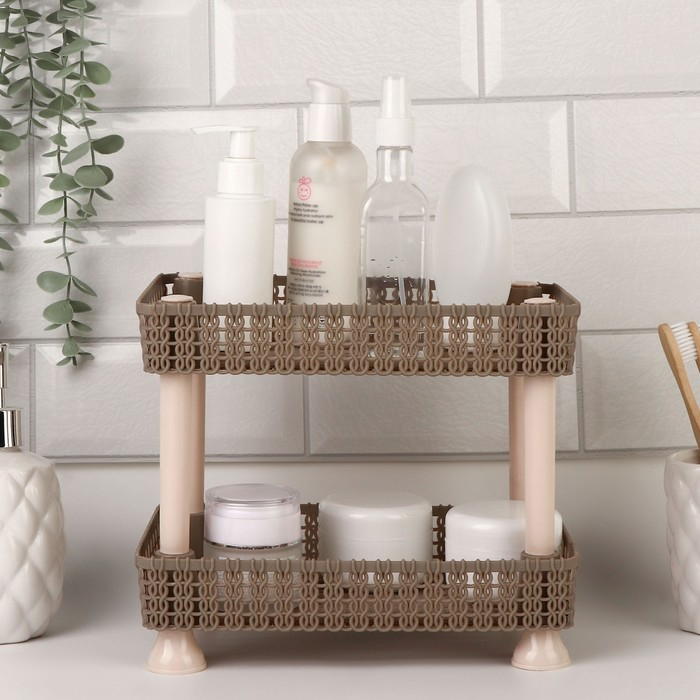 Органайзер для хранения маникюрных/косметических принадлежностей, двухуровневый, 24 &times; 20 &times; 15 см, цвет коричневый/бежевый