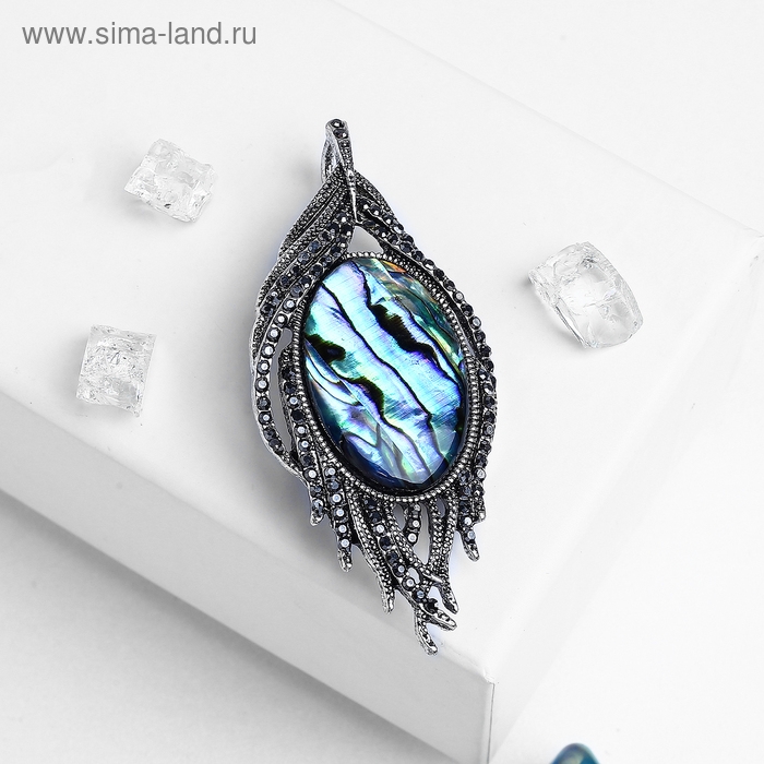 Брошь-кулон &laquo;Галиотис&raquo; перо павлина, цвет зелёный в чернёном серебре