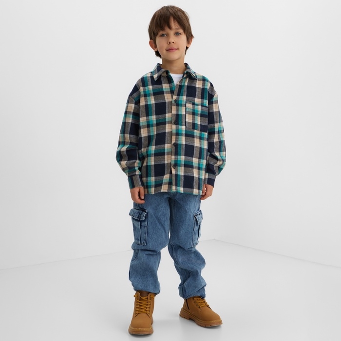 Рубашка для мальчика в клетку  KAFTAN, р. 34 (122-128 см), синий
