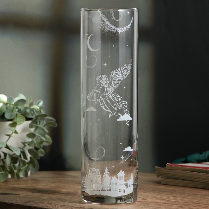 Ваза для цветов, новогодняя &laquo;Новый год: Ангел&raquo; стеклянная, прозрачная, 26,3 см