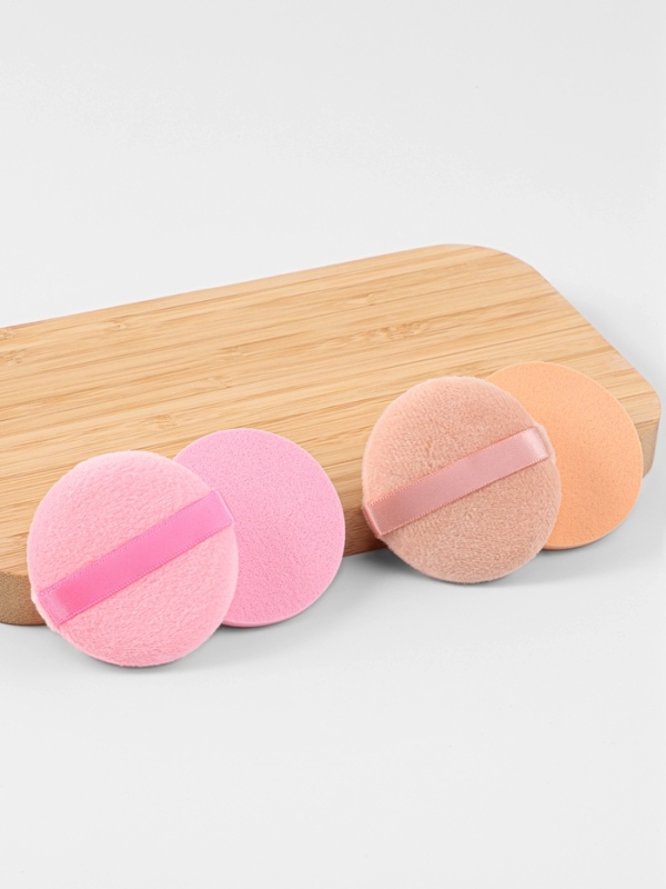 Набор д/макияжа 4шт: 2 пуховки, 2 спонжа латекс/полиэстер роз/беж пакет QF