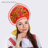 Кокошник &laquo;Хохлома принт&raquo;, красный атлас, ленты МИКС