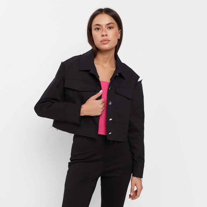 Рубашка женская укороченная с разрезами MIST: Denim р.46, черный Рубашка женская укороченная с разрезами MIST: Denim р.46, черный