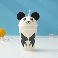 Стакан с крышкой и трубочкой &laquo;Панда&raquo;, 450 мл, цвет белый