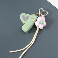 Брелок кожзам с карабином, с зеркалом "Для помады. Цветок" мятный 20х3х3,5 см