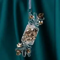 Украшение ёлочное "Праздник" (набор 2 шт) 10,5х4 см, прозрачно-золотой