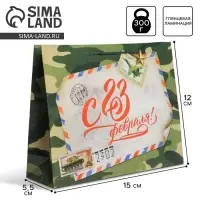 Пакет подарочный ламинированный, упаковка, &laquo;С 23 февраля&raquo;, S 15 х 12 х 5.5 см