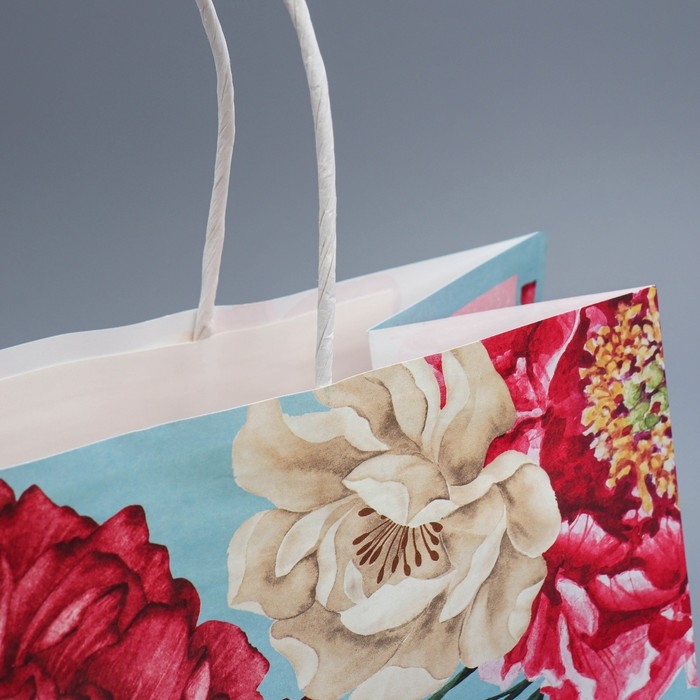 Пакет подарочный крафтовый, упаковка, &laquo;Цветочный&raquo;, 22 х 25 х 12 см