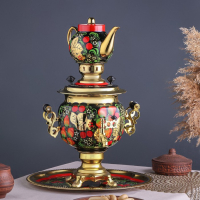 Набор &laquo;Хохлома&raquo;, овал, 3 предмета, самовар 3 л, заварочный чайник 0,7 л, поднос