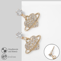 Серьги со стразами &laquo;Сердце&raquo; планета, цвет белый в золоте