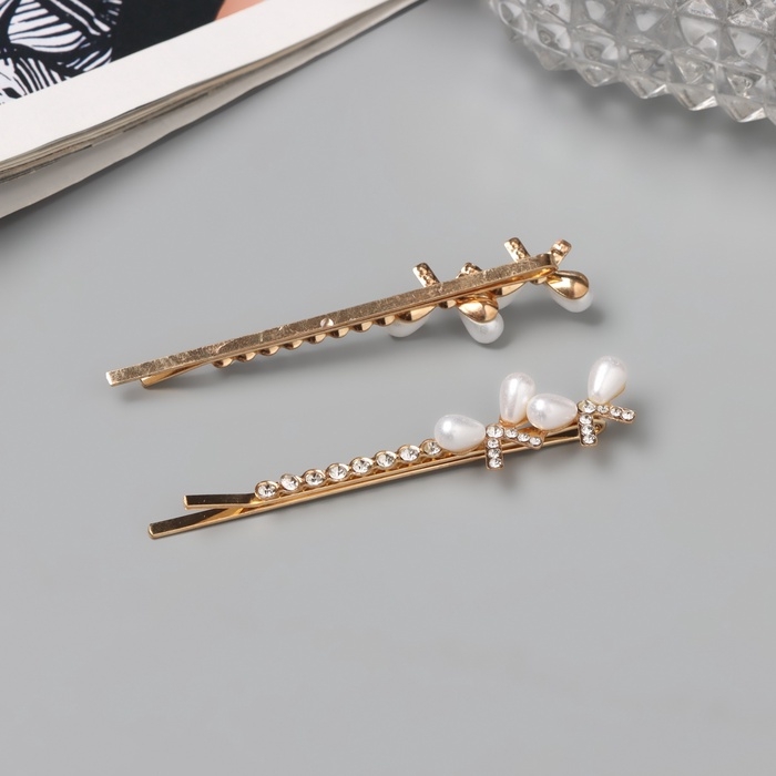 Невидимка для волос &laquo;Глория&raquo; (набор 2 шт) двойной бант, 6 см, золото