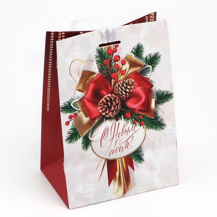 Пакет подарочный новогодний с лентой &laquo;Новый год&raquo;, 13 х 19 х 9 см , Новый год