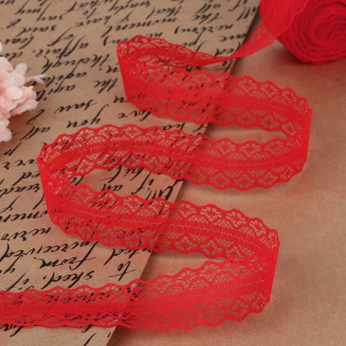 Кружево капроновое, 30 мм &times; 10 &plusmn; 1 м, цвет красный