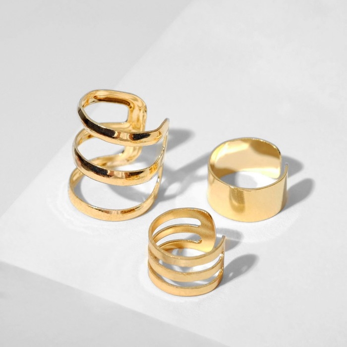 Серьги &laquo;Каффы&raquo; набор 3 шт., классика, цвет золото