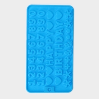 Форма для кондитерских украшений Доляна &laquo;С Днём рождения&raquo;, силикон, 21,5&times;11,5 см, 49 ячеек (1,8&times;1,3 см), цвет синий