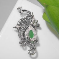 Брошь «Павлин» элегантный, цветная в чернёном серебре Брошь «Павлин» элегантный, цветная в чернёном серебре