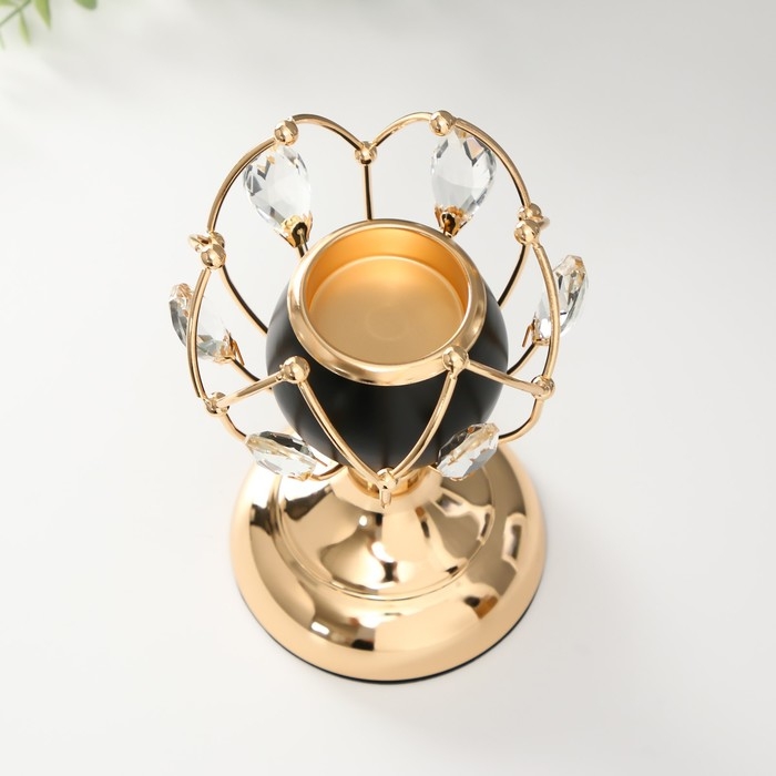 Подсвечник металл, стекло на 1 свечу Подсвечник металл, стекло на 1 свечу "Чёрный бутон" d=5 см золото 12х12х21 см