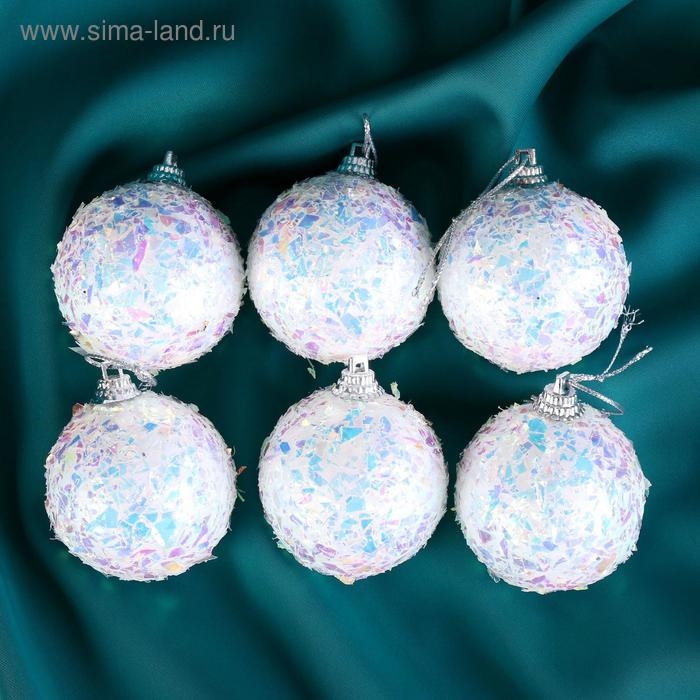 Набор шаров пластик d-5 см, 6 шт Набор шаров пластик d-5 см, 6 шт "Снежное сияние" белый