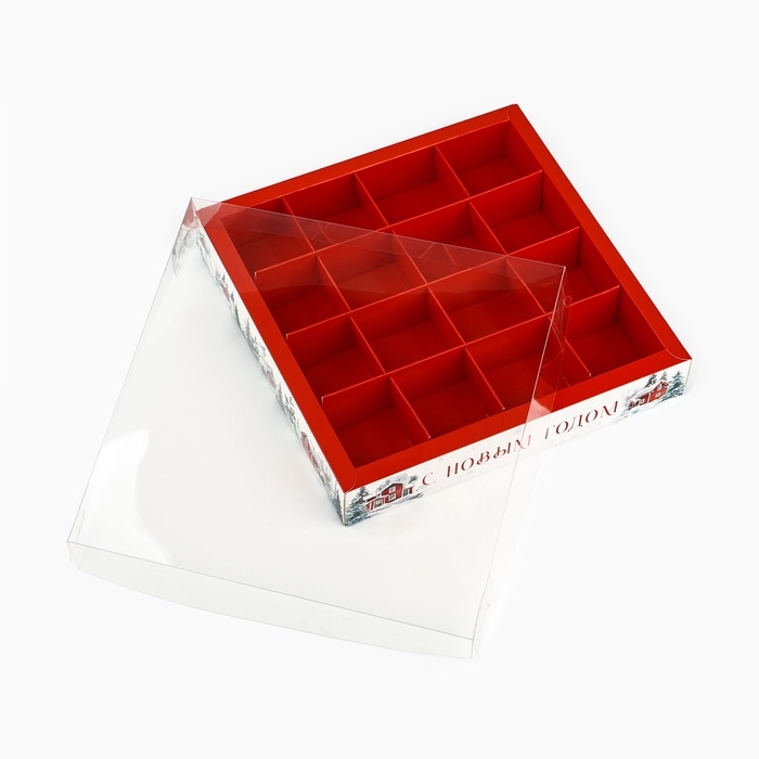 Коробка под 16 конфет с ячейками «Снежные домики», 19 х 19 х 3 см Коробка под 16 конфет с ячейками «Снежные домики», 19 х 19 х 3 см