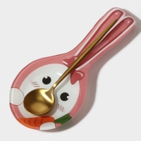 Подставка стеклянная под ложку Доляна &laquo;Зайка и морковка&raquo;, цвет розовый