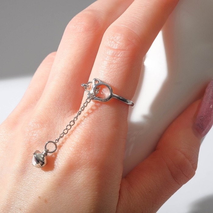 Кольцо «Цепь» кошечка, цвет серебро, безразмерное Кольцо «Цепь» кошечка, цвет серебро, безразмерное