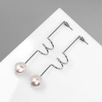 Серьги с жемчугом &laquo;Бусина&raquo; спираль мини, цвет серебро