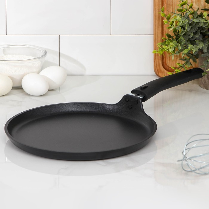 Сковорода блинная &laquo;Традиция&raquo;, d=24 см, съёмная ручка, антипригарное покрытие, цвет чёрный