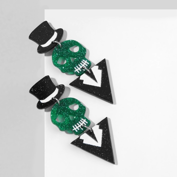 Серьги акрил &laquo;Черепа&raquo; в смокингах, цветные в серебре