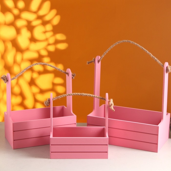 Набор кашпо деревянных 3 в 1 (29&times;18&times;33; 25&times;15&times;30; 21&times;12&times;23) "Аром", Розовый Коралл