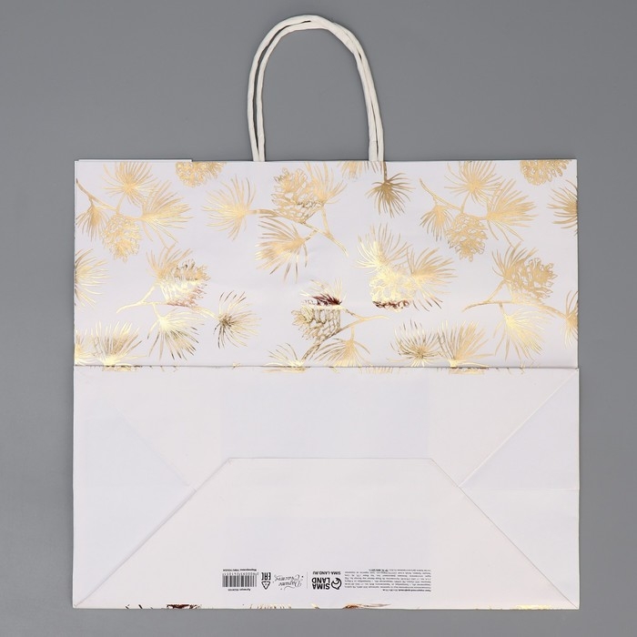 Пакет подарочный новогодний крафтовый Gold, 32 х 28 х 15 см, Новый год