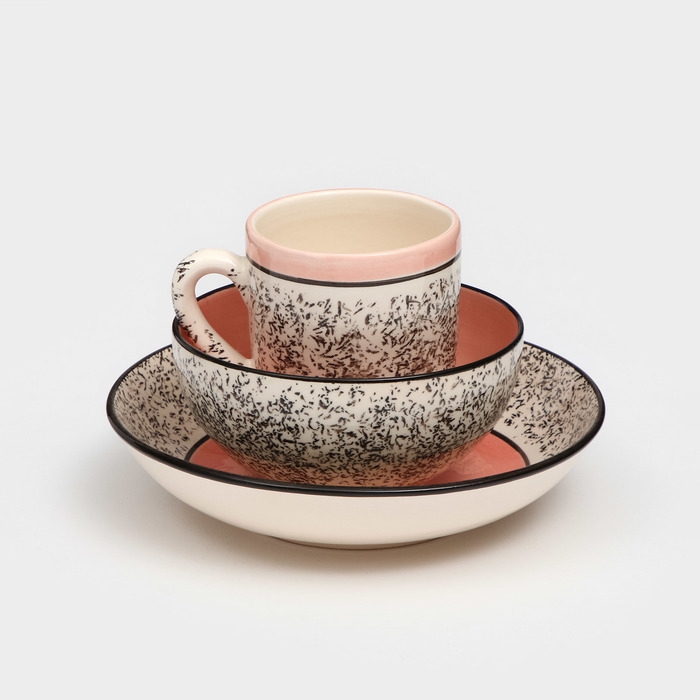 Набор керамической посуды &laquo;Алладин&raquo;, 3 предмета: салатник 700 мл, тарелка 20 см, кружка 350 мл, розовый, 1 сорт, Иран