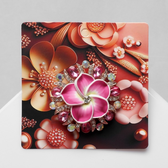 Брошь &laquo;Цветок&raquo; франжипани в стразах, цветная в розовом золоте