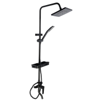 Душевая система ZEIN Z3862, смеситель, тропическая и ручная лейка, полка, латунь, черная Душевая система ZEIN Z3862, смеситель, тропическая и ручная лейка, полка, латунь, черная