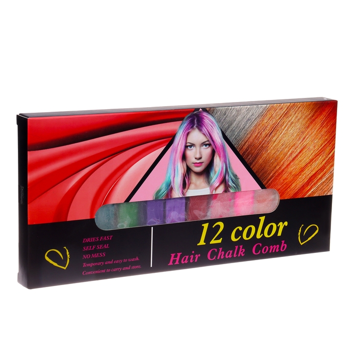 Мелки для волос с расческой, набор 14 цветов (2+12)