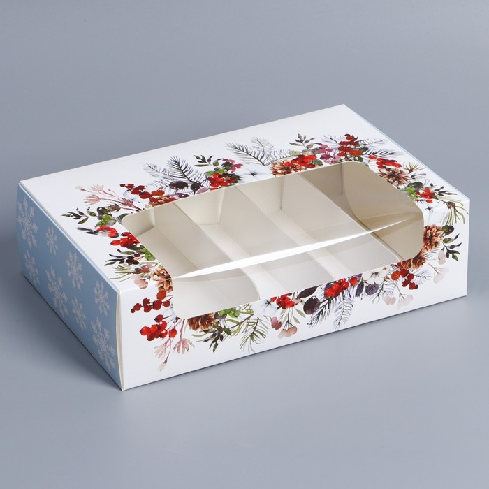 Коробка для эклеров с вкладышами &laquo;Новогодняя акварель&raquo;, 25,2 х 15 х 7 см, Новый год
