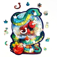 Пазлы фигурные деревянные на новый год «Змея на шаре. Новогодний экспресс», 128 элементов, символ года 2025 Пазлы фигурные деревянные на новый год «Змея на шаре. Новогодний экспресс», 128 элементов, символ года 2025