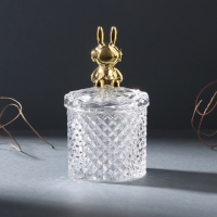 Шкатулка стекло "Заяц в наушниках. Ромбы" золото 6х6х12 см Шкатулка стекло "Заяц в наушниках. Ромбы" золото 6х6х12 см